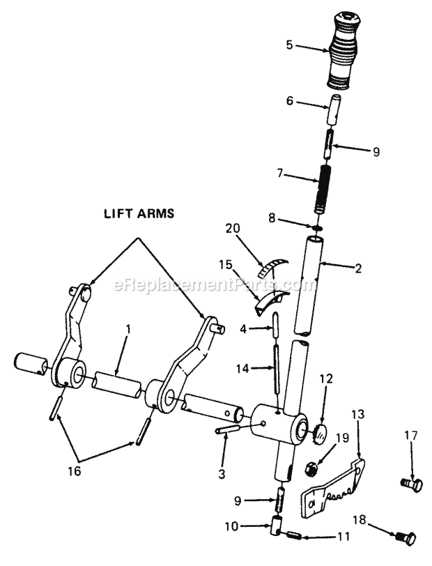 Implement Lift Handle Diagram and Parts List for 1610 135-393-100, 135-393-399, 0350042U, 136-393-1 Cub Cadet Lawn Mower